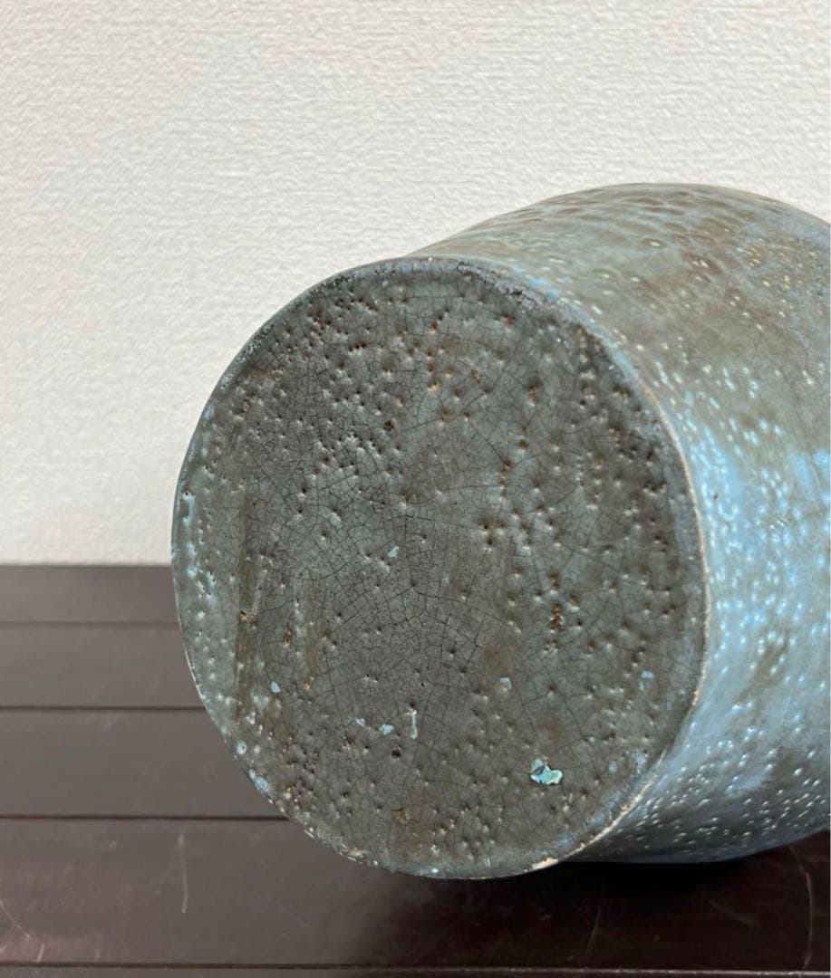 中国古美術　遼時代藍釉鶏首壷 青緑色の陶器壺古文化