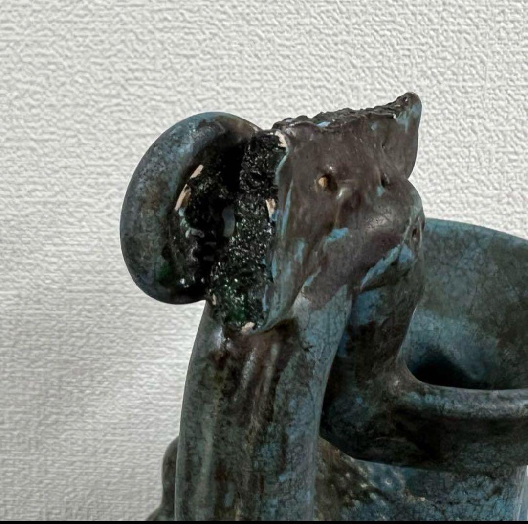 中国古美術　遼時代藍釉鶏首壷 青緑色の陶器壺古文化