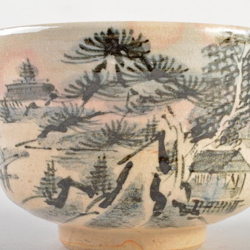 茶道具　京焼　寺尾陶象作　乾山　山水人物文　茶碗　共布共箱　C　R5944