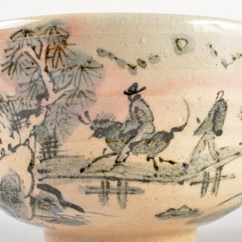 茶道具　京焼　寺尾陶象作　乾山　山水人物文　茶碗　共布共箱　C　R5944
