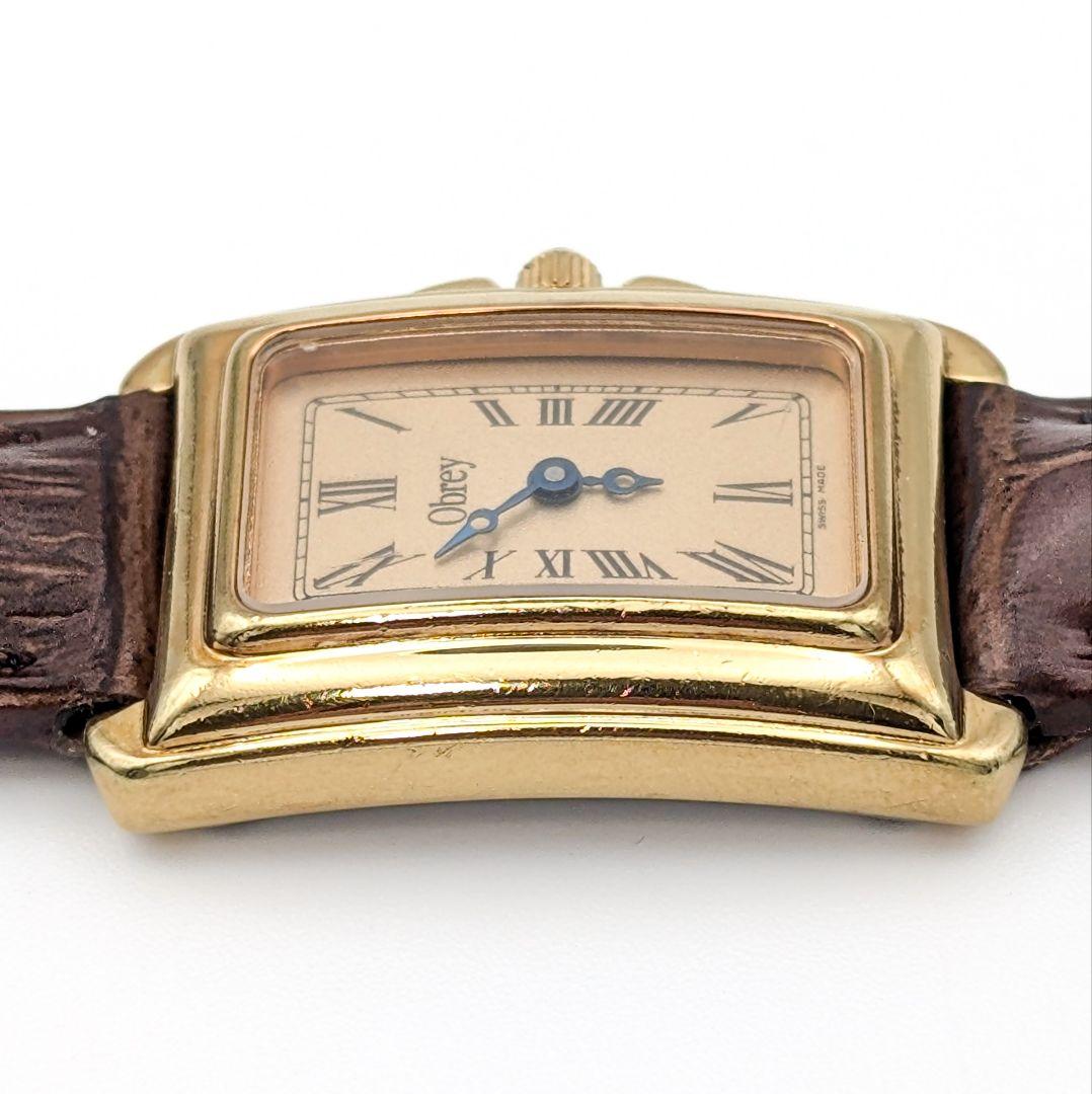 【新品電池】Obrey オブレイレディース タンク時計 レザー ベルト ゴールド