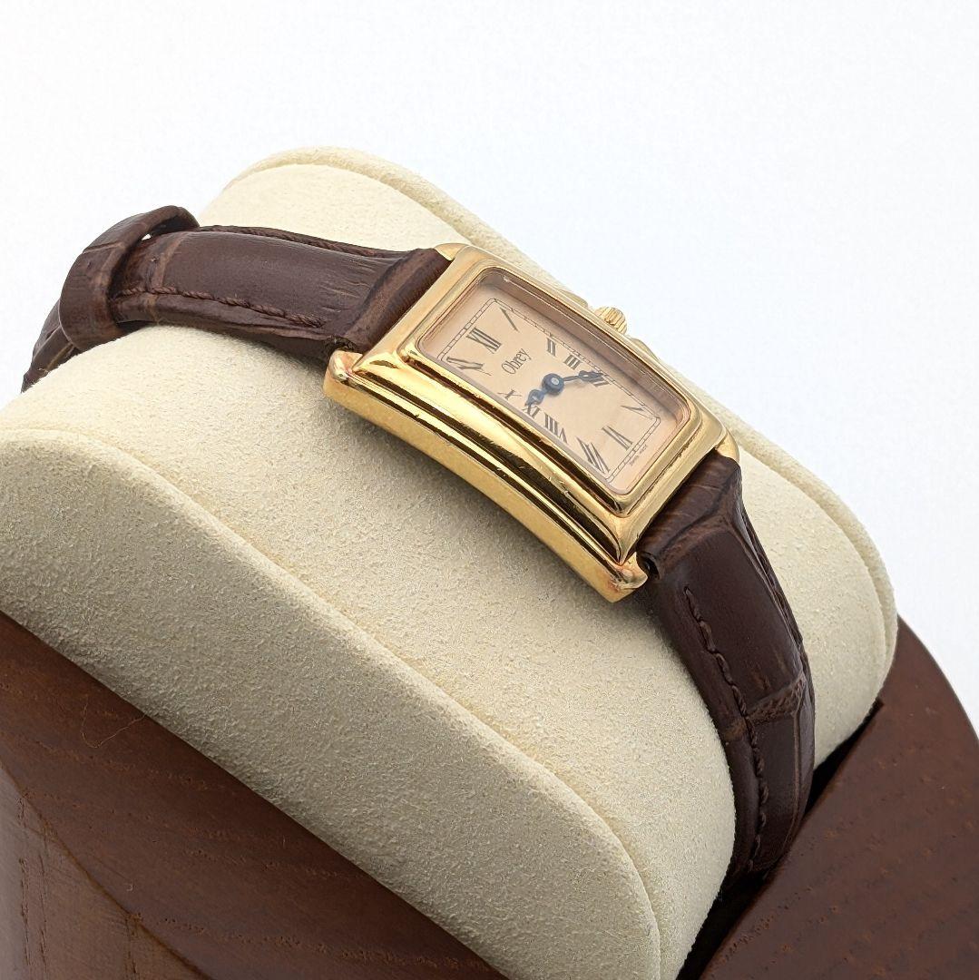 【新品電池】Obrey オブレイレディース タンク時計 レザー ベルト ゴールド