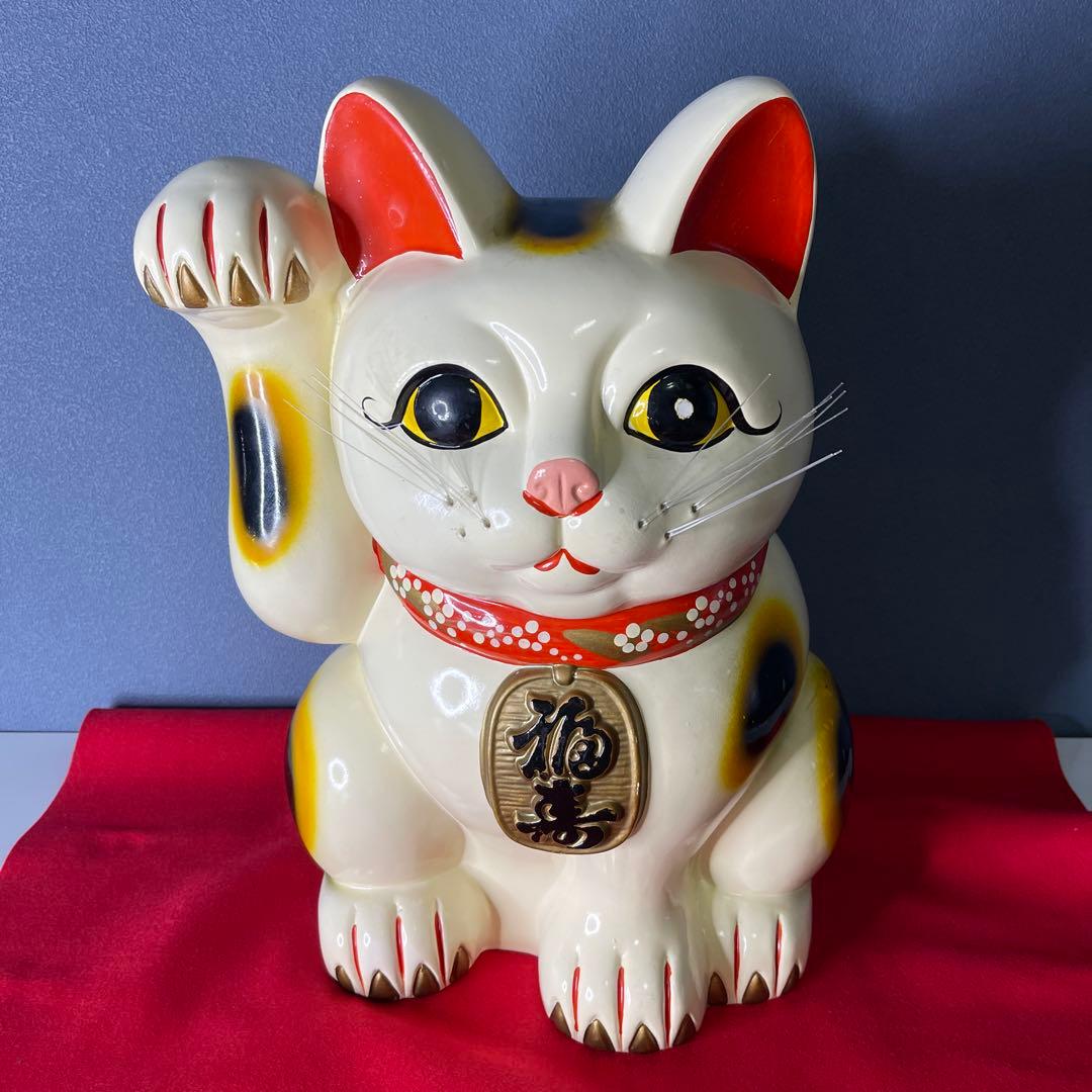 【　年代物　】特大　常滑焼　招き猫　右手招き　金運　昭和　レトロ