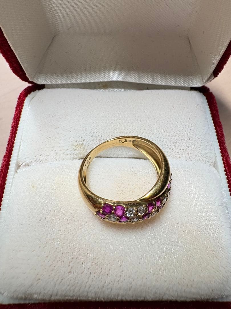 K18/YG ダイヤモンド&ルビー11号　レディースリング　4g