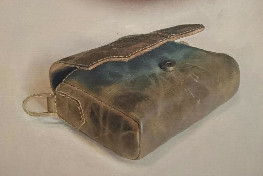 絵画 油彩画『小さな古い革の鞄』アンティーク インテリア　アート