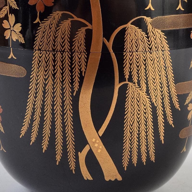 茶道具　山中塗　中村宗悦作　柳桜蒔絵　大棗　共箱　V　R9519