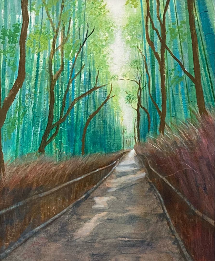 油彩画　「　竹林の道　」　原画　額付　F8