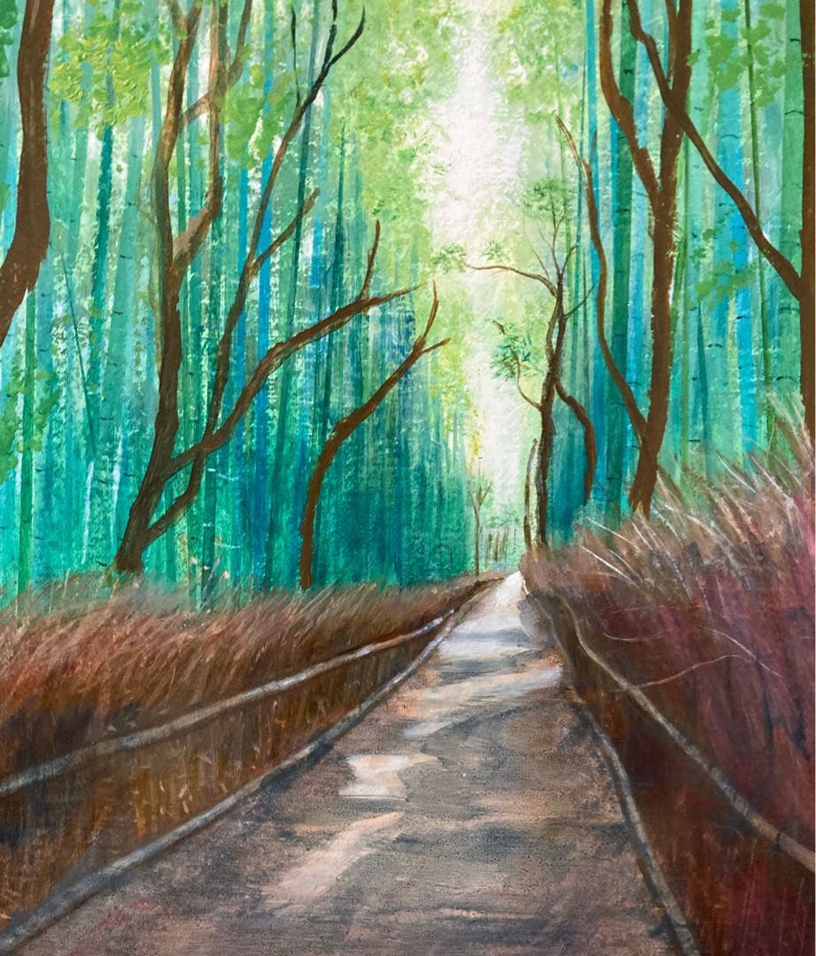油彩画　「　竹林の道　」　原画　額付　F8