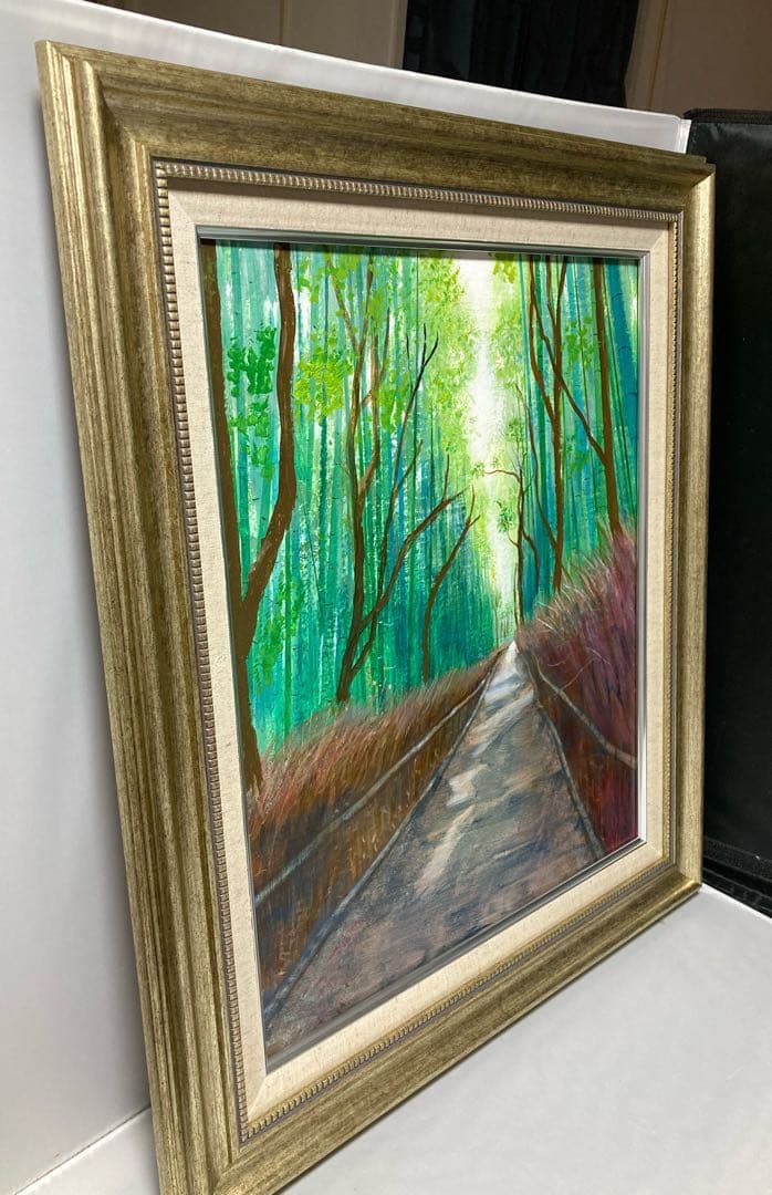 油彩画　「　竹林の道　」　原画　額付　F8