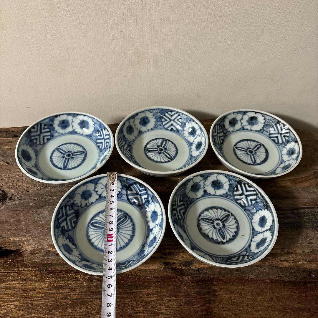 古伊万里膾皿5点内1点ヒビ有り　古道具　骨董　アンティーク　白磁　酒器　検:李朝