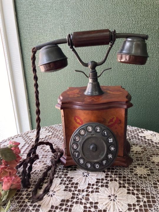 イタリア製 テレフォン 電話機 象嵌細工 インテリア ビンテージ アンティーク