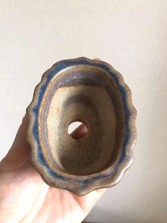 盆栽鉢　希少時代文山辰砂手桶鉢、紫陽花釉楕円鏡鉢、おまけ辰砂六角ミニ鉢山野草