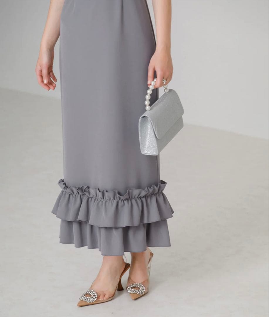 Leja グレー フリル付きパーティードレス　Ｓサイズ