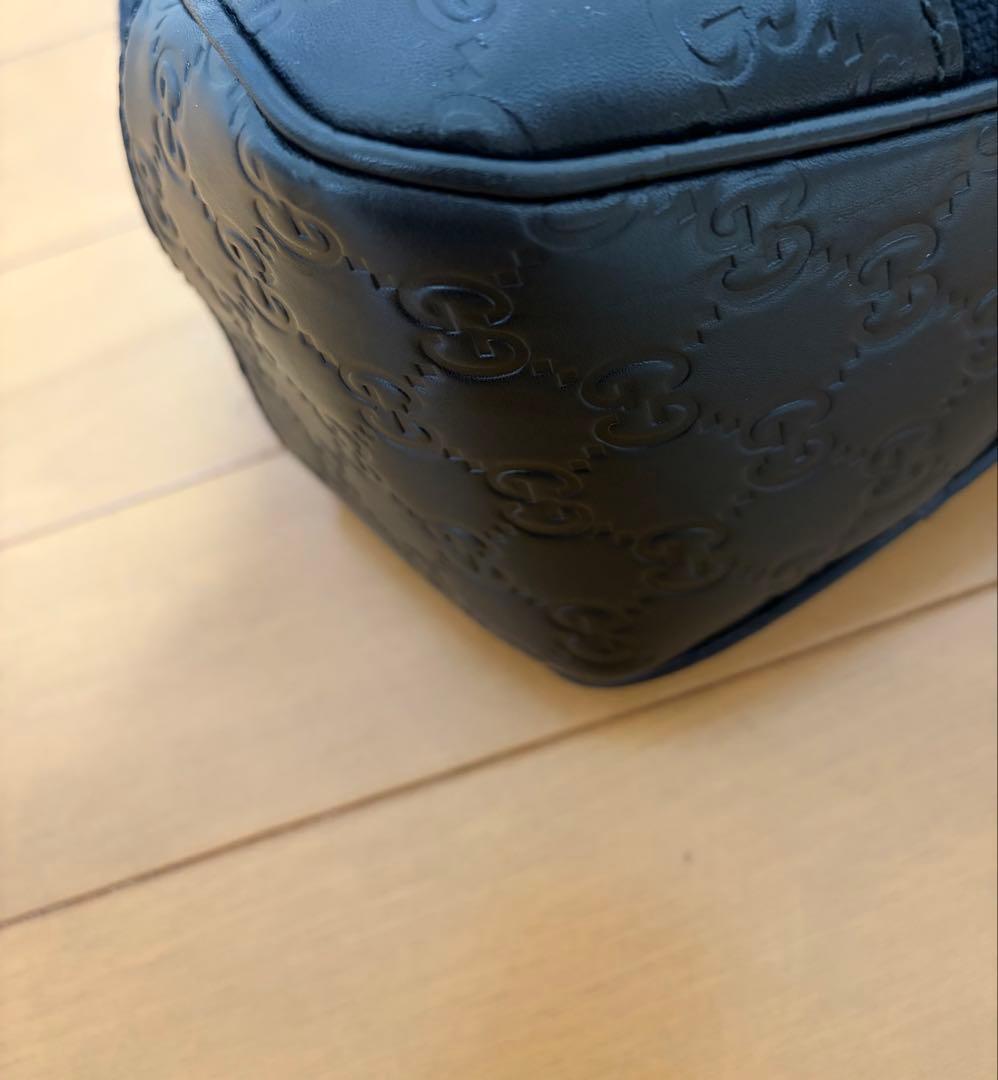GUCCI ワンショルダー　キャンバス　シマレザー　ショルダーバッグ　ブラック