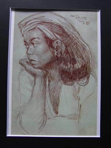 LEE-MAN-FONG（李　曼峰）、バリ女の素描、希少な額装用大判画集画