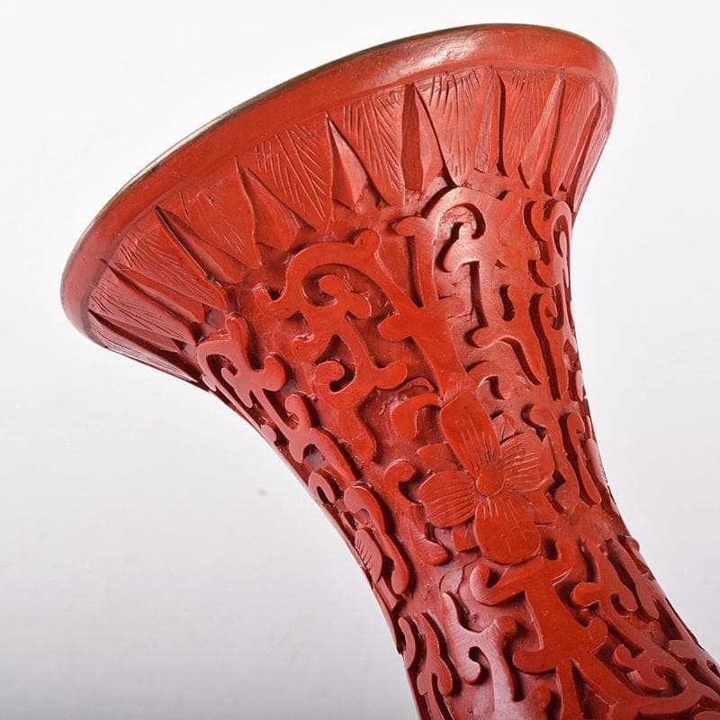 中国　剔紅　堆朱　内七宝　花文瓶　V　R7912