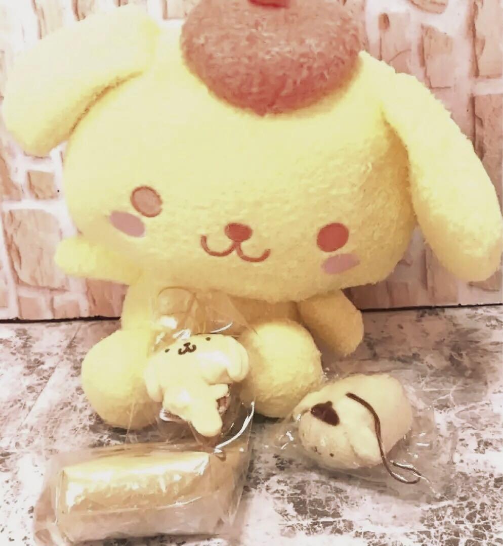 ポムポムプリンBIGぬいぐるみマスコット小物入れ　ストラップ　❹点まとめ売り