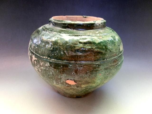 壷■緑釉 丸壺 古い花瓶 オブジェ 土器 須恵器 古玩 唐物 中国 時代物 骨董