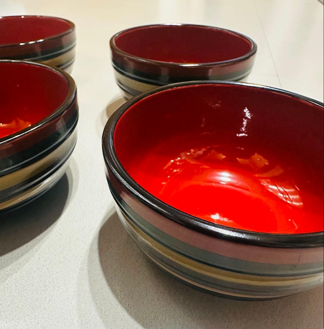 【新品未使用】讃岐彫 香川の漆器『独楽塗（こまぬり）の栞』 鉢1個 椀5個セット