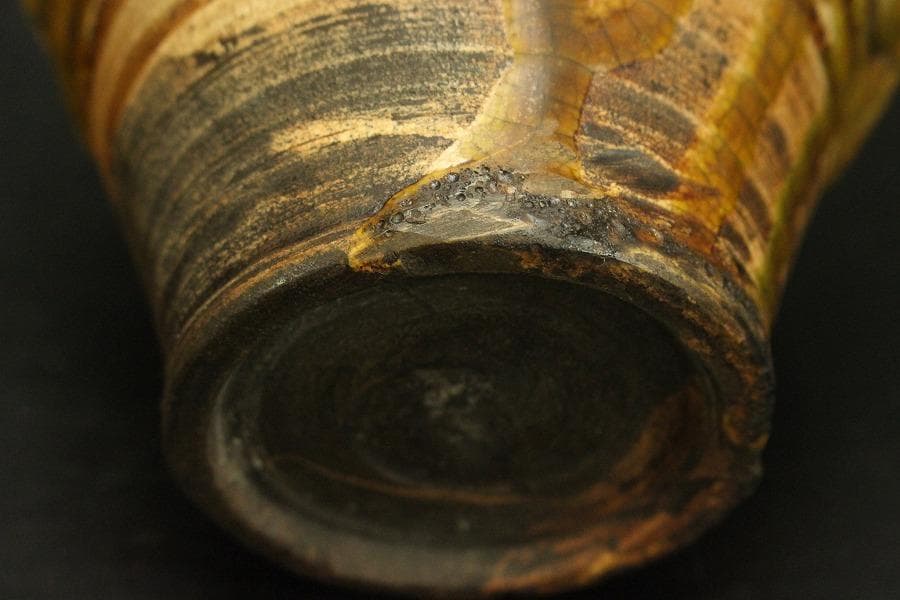 中国美術 緑釉 纏枝蓮花貼 三耳 壷 台付(A890)