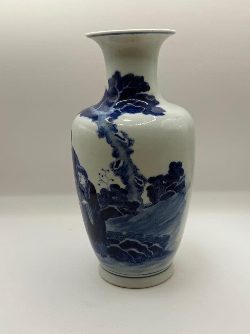 中国　染付　人物紋瓶　大清康熙年製銘　送料込み250813