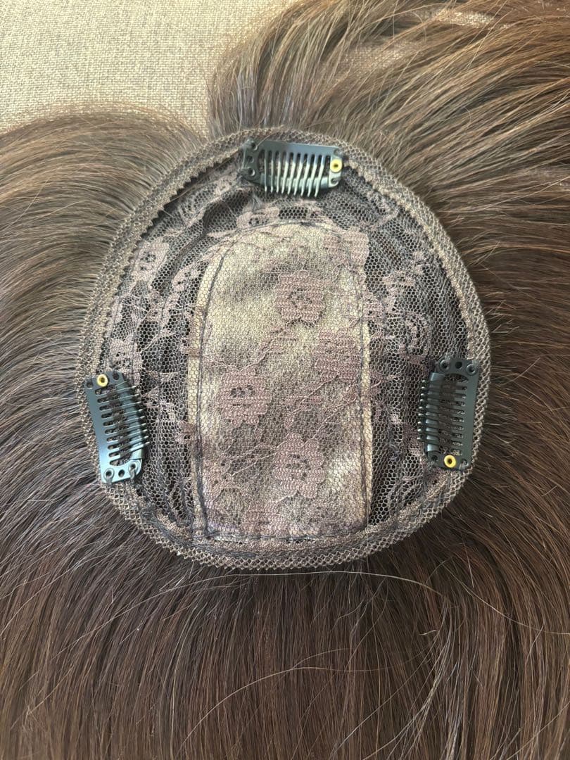 人毛100%ショートウィッグ　人毛ヘアピース　トップピース　部分ウィッグ　頭頂部