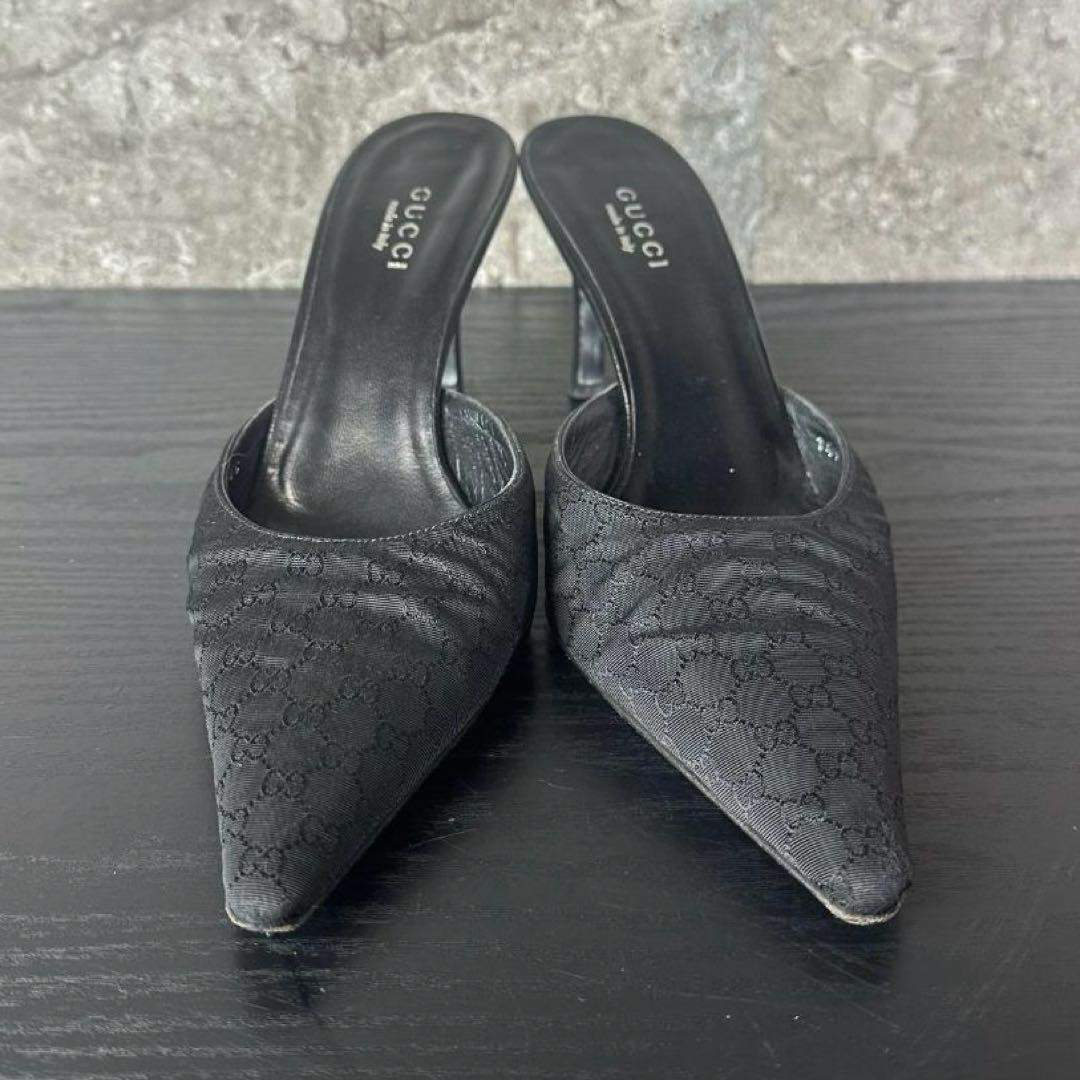 S67 美品 GUCCI GG柄 ミュール 箱付き黒 35.5(22.5cm)