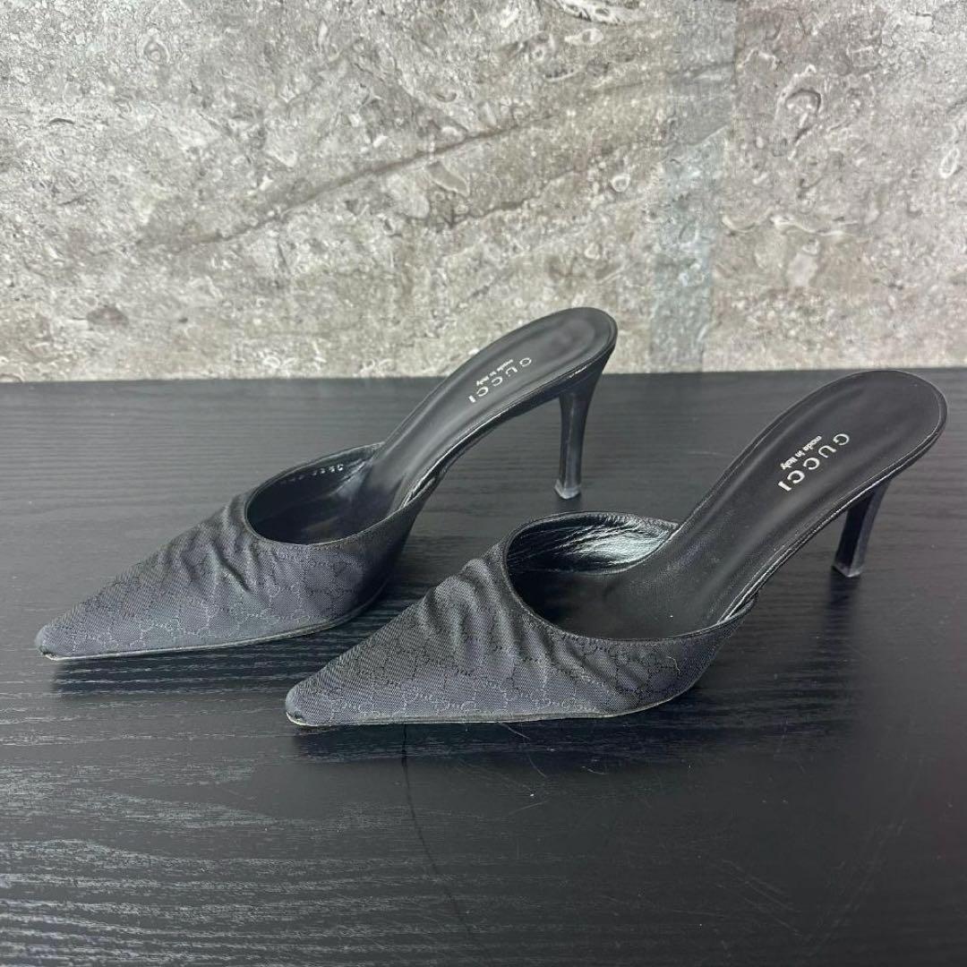 S67 美品 GUCCI GG柄 ミュール 箱付き黒 35.5(22.5cm)