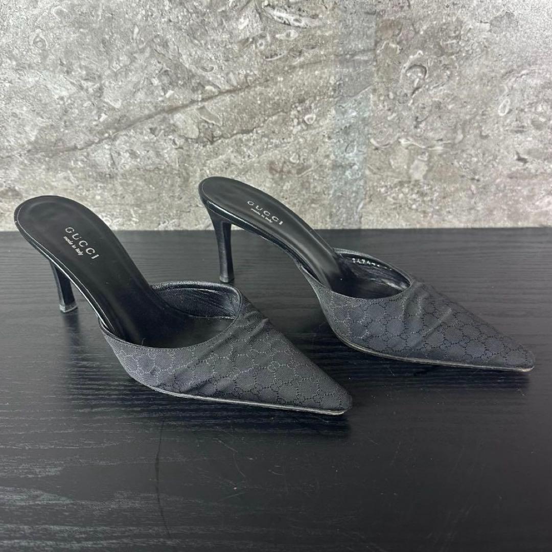 S67 美品 GUCCI GG柄 ミュール 箱付き黒 35.5(22.5cm)