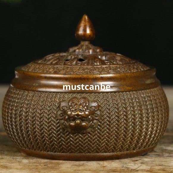 銅器 竹編香薫炉 室内檀香炉 茶道具 香道具 装飾品 工芸品 置物