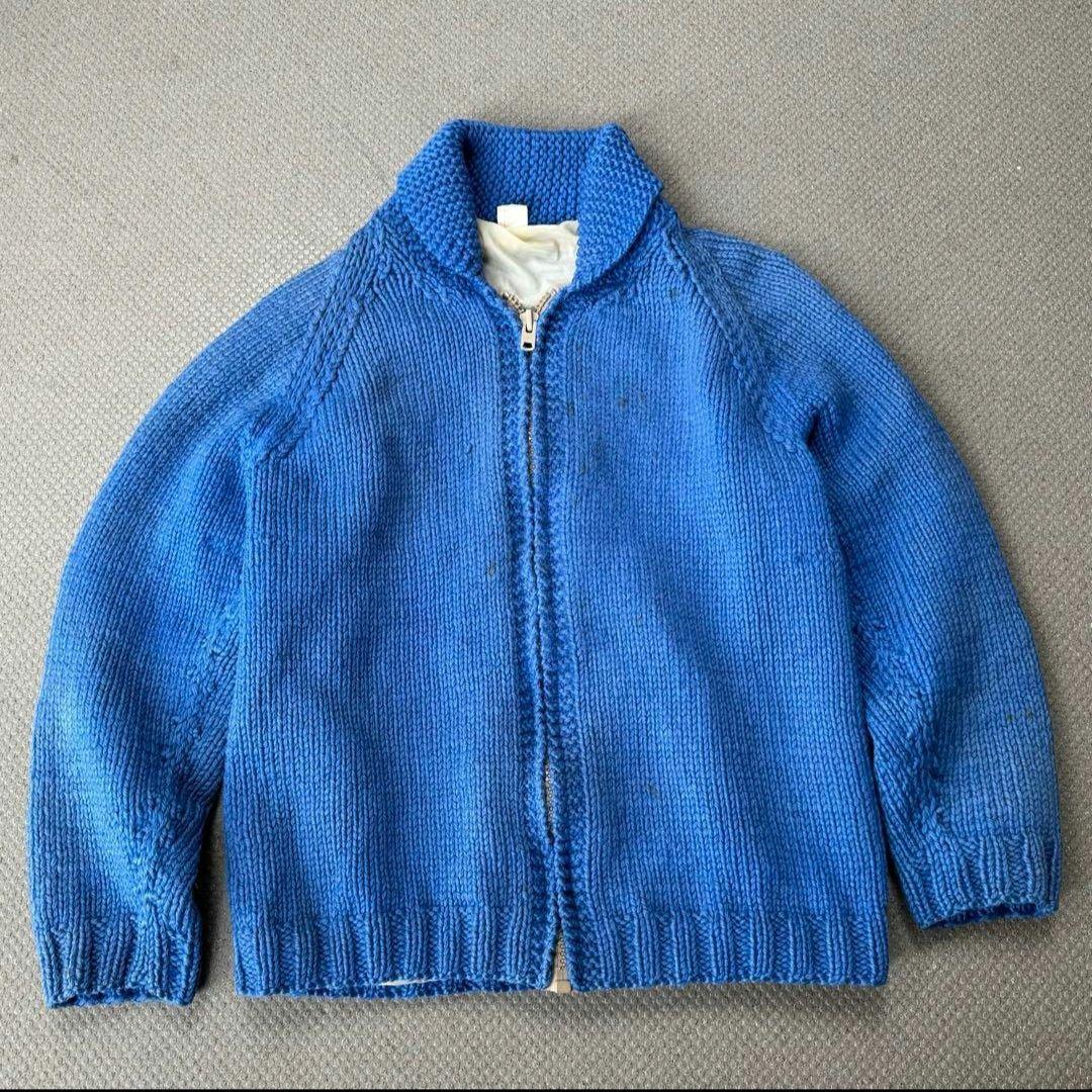 よ*様 カウチンセーター 動物柄 ムース ヘラジカ フルジップ 裏地付 ラグラン