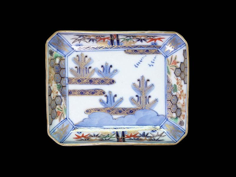 大聖寺伊万里　金襴手　亀甲紋に松竹梅　若松の図　長皿　E375AS-COw