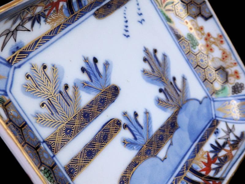 大聖寺伊万里　金襴手　亀甲紋に松竹梅　若松の図　長皿　E375AS-COw