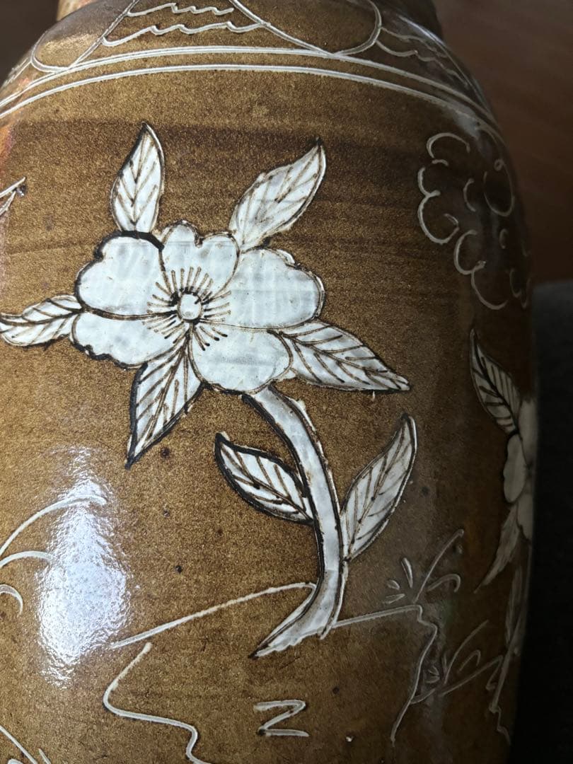 中国古美術品　遼金時代　黄釉　花鳥大罐　壺