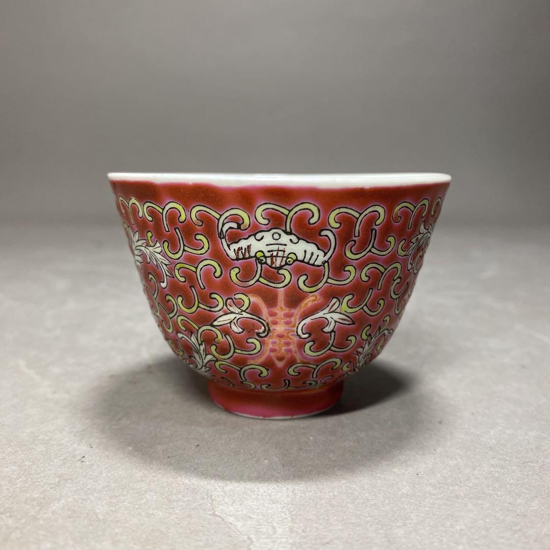 中国古美術　景德鎮製　古玩　粉彩　唐草花紋　茶道具　茶器　湯呑