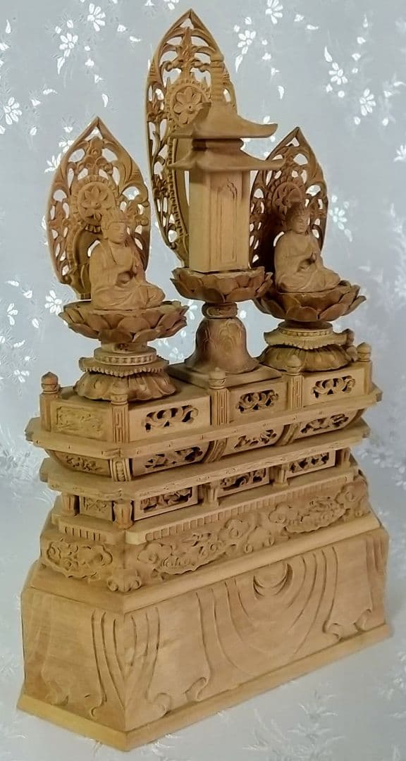 三宝尊 [極小#85] 題目宝塔 釈迦如来坐像 多宝如来坐像 ◆白檀 木彫 仏像