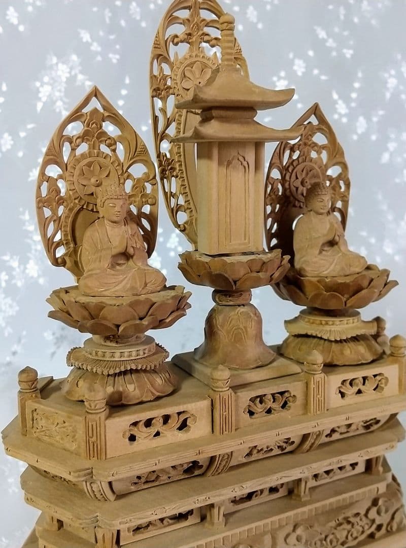三宝尊 [極小#85] 題目宝塔 釈迦如来坐像 多宝如来坐像 ◆白檀 木彫 仏像