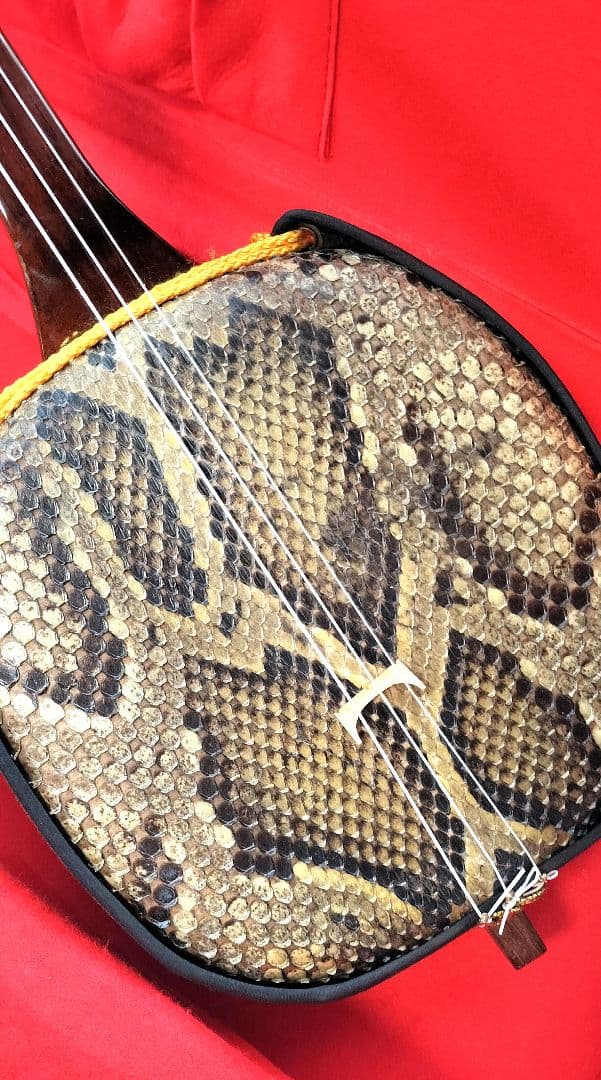 三線 黒檀 本皮一枚張りカマゴン 知念大工型