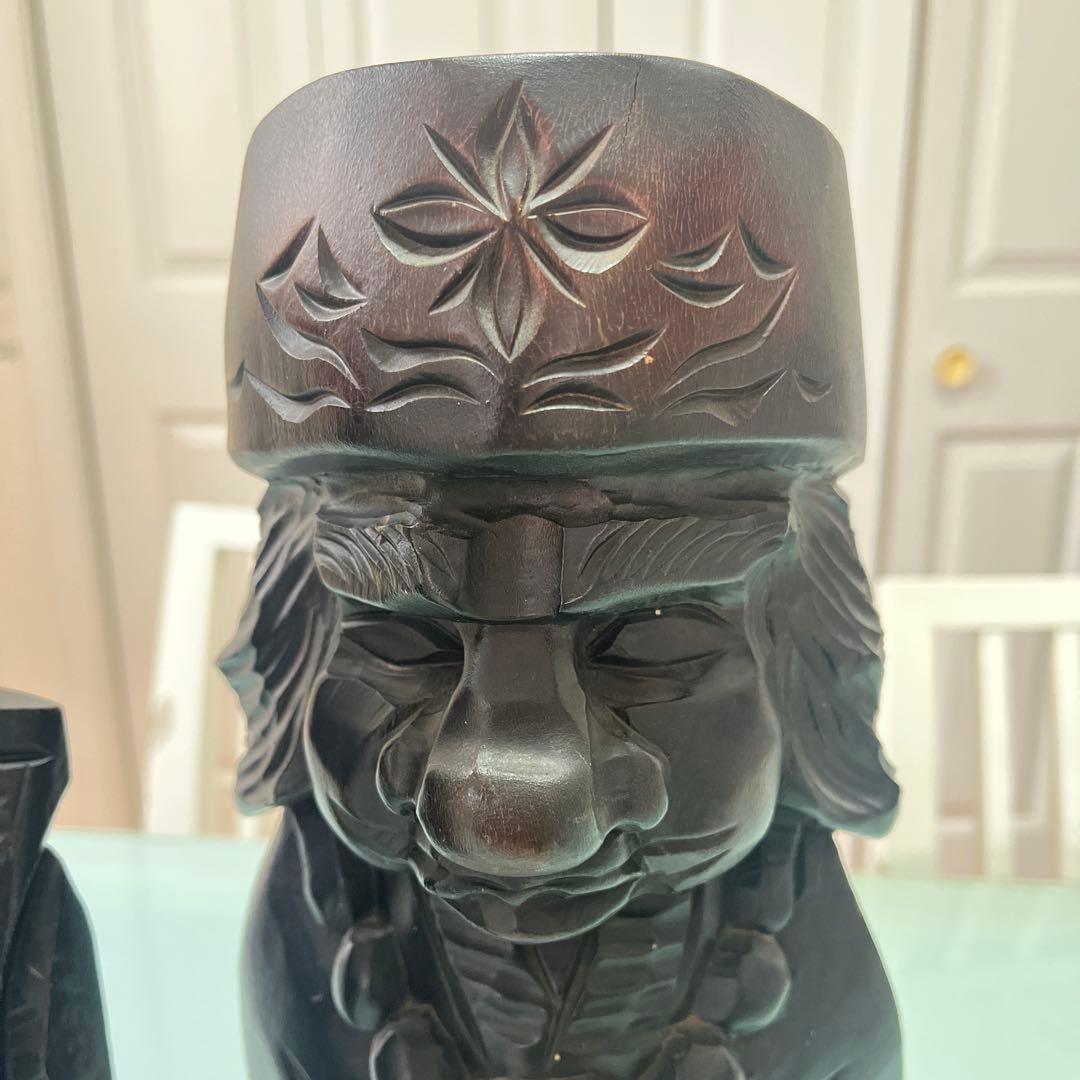 明工鳳雲作高級彫刻木彫刻夫婦2体セット