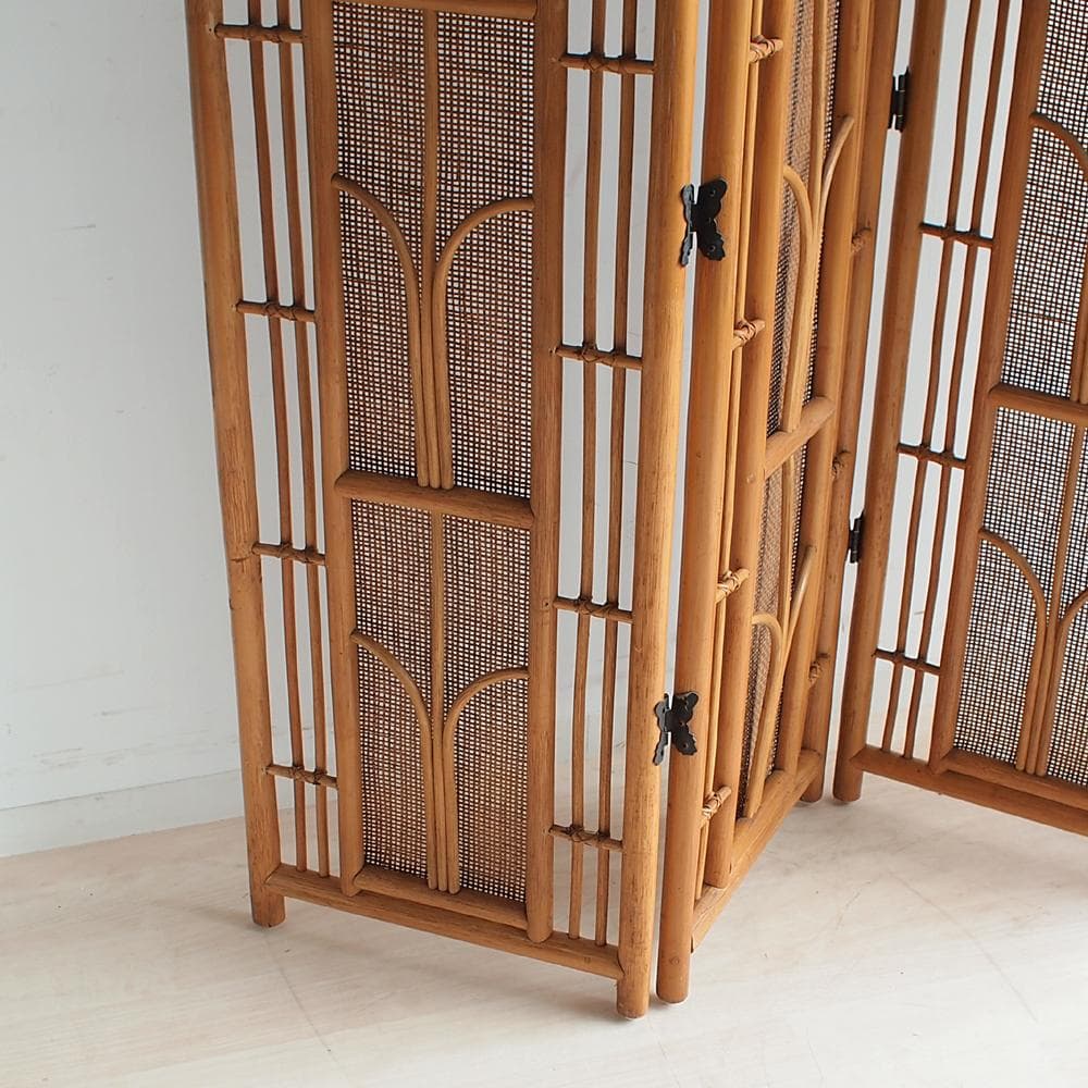 70's ビンテージ ラタンのパーティション 4枚組 レトロ ZR23772