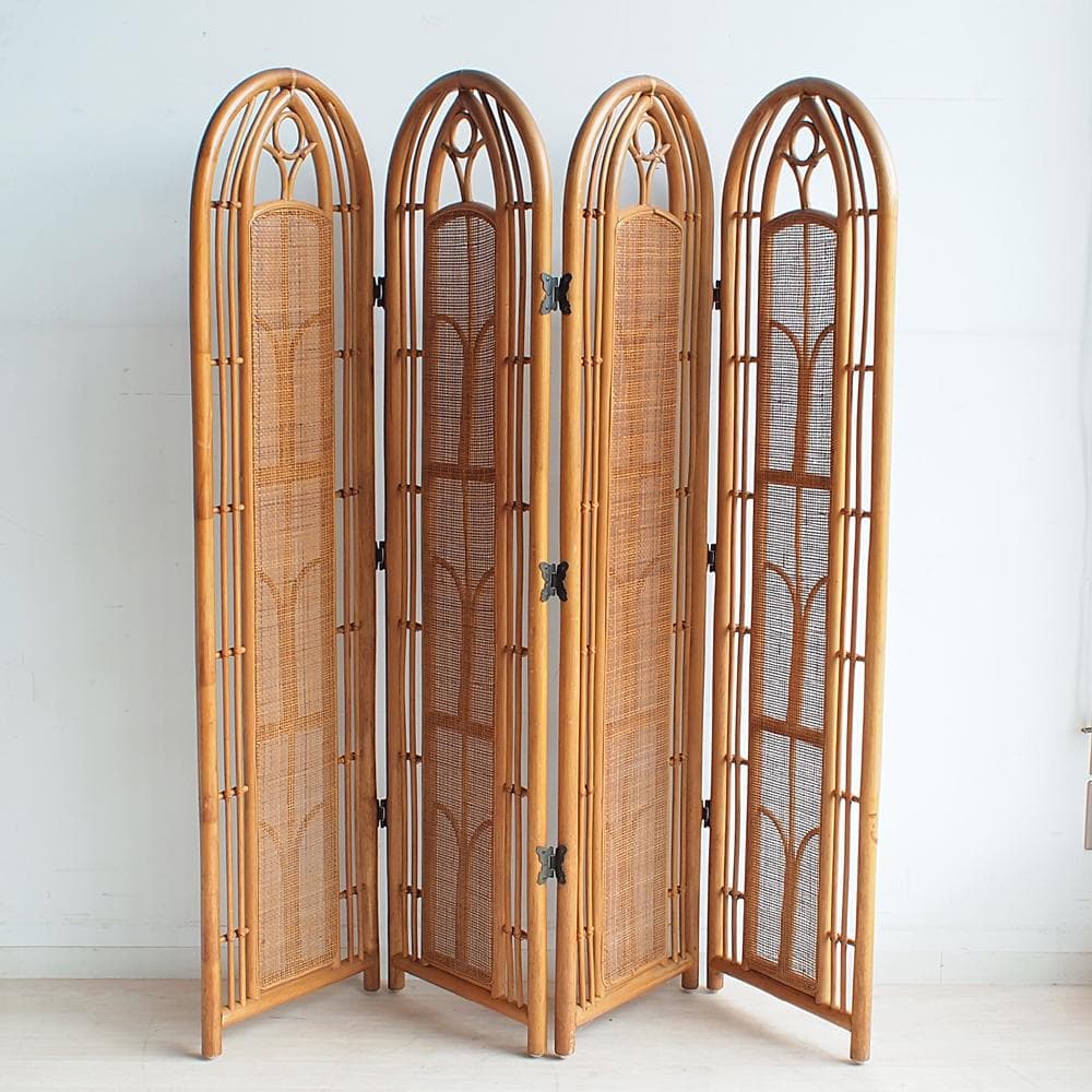 70's ビンテージ ラタンのパーティション 4枚組 レトロ ZR23772