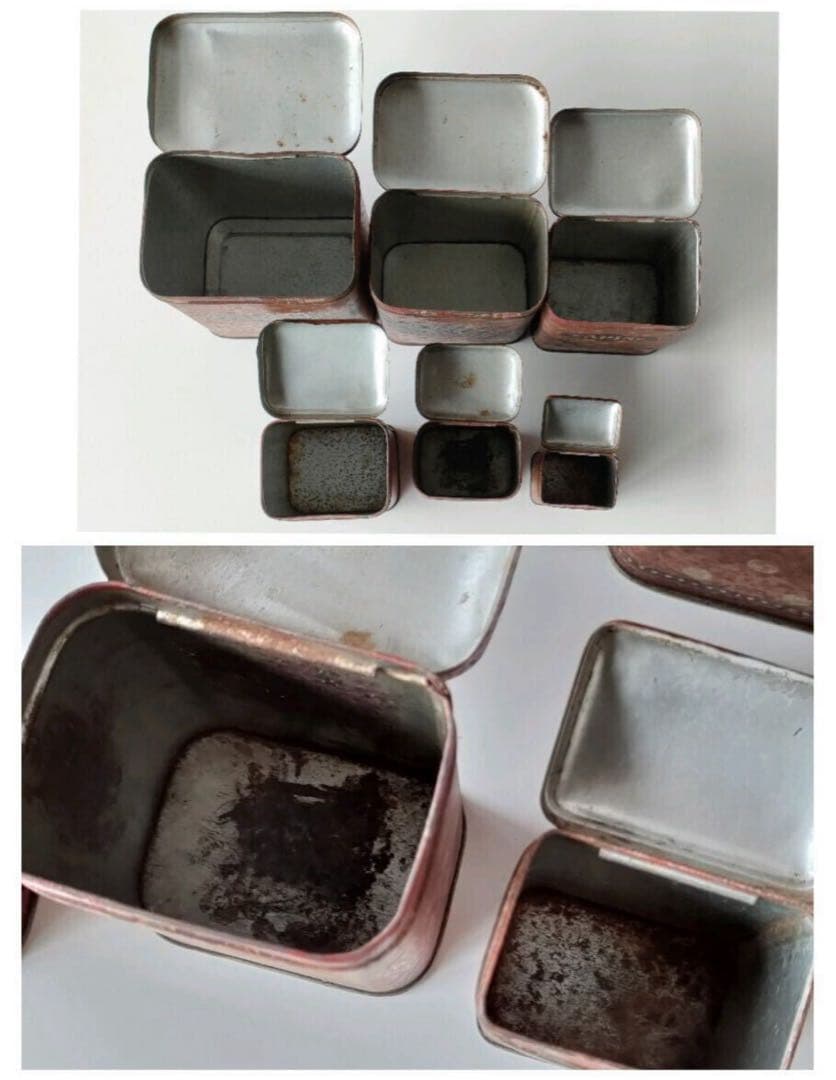 フランス アンティーク tin can キャニスター 6個 ティン缶 ドット柄