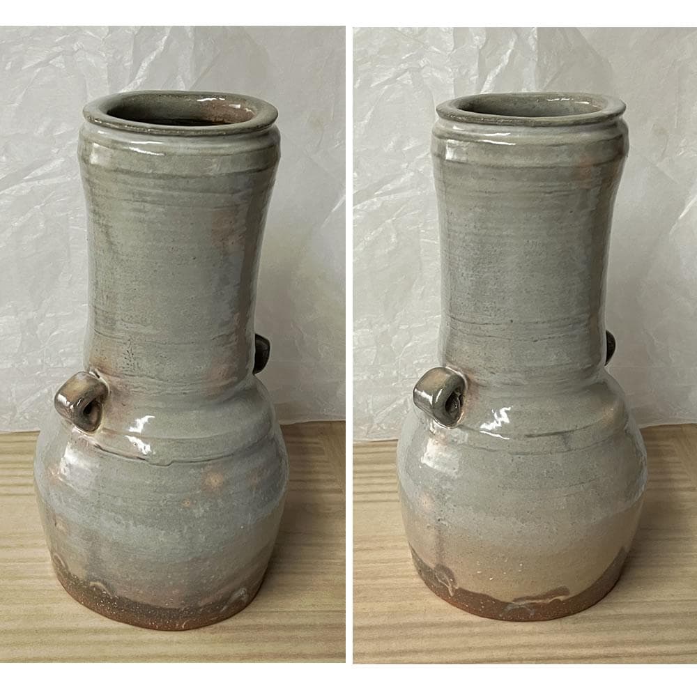 y023 十五代 坂倉新兵衛 萩焼 耳付 花入 共箱 茶道具