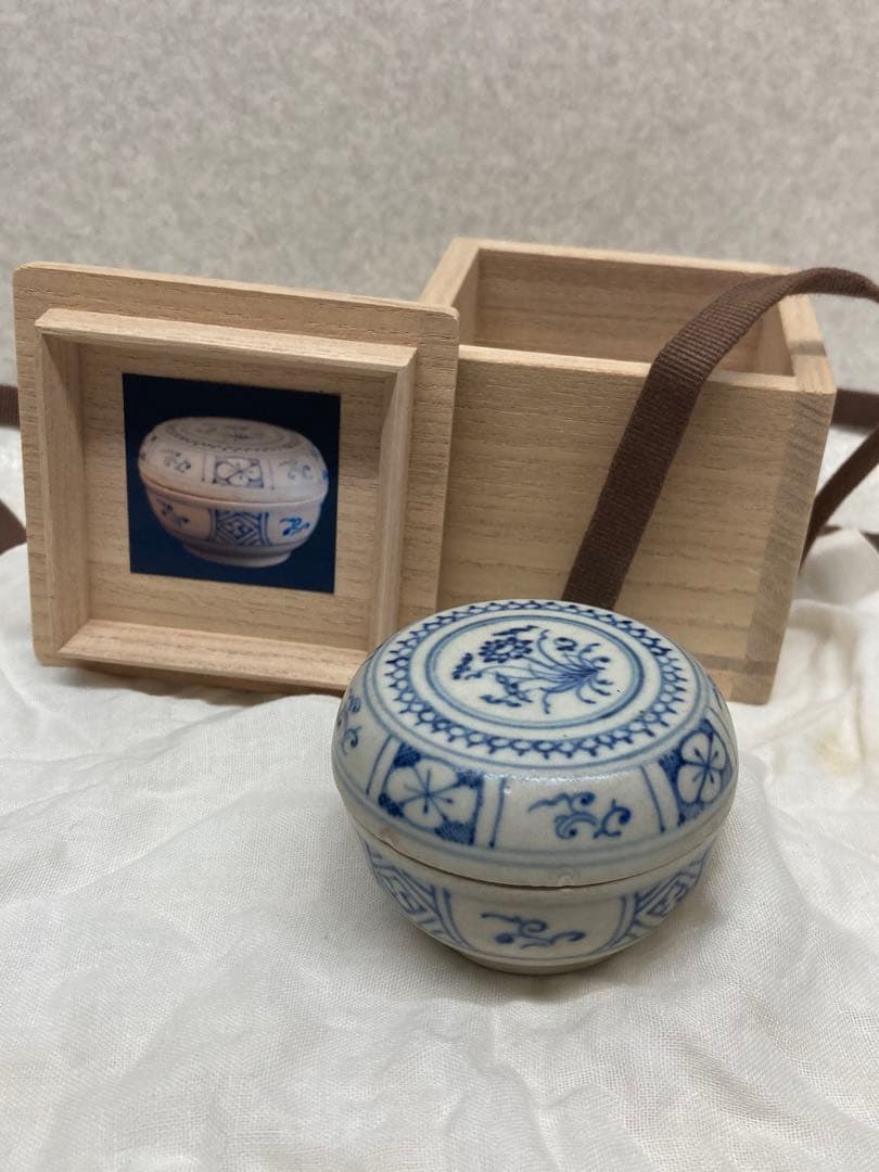 合器 合子 呉須 染付 安南 骨董 呉須 染付 中国骨董 ベトナム 香合 茶道具