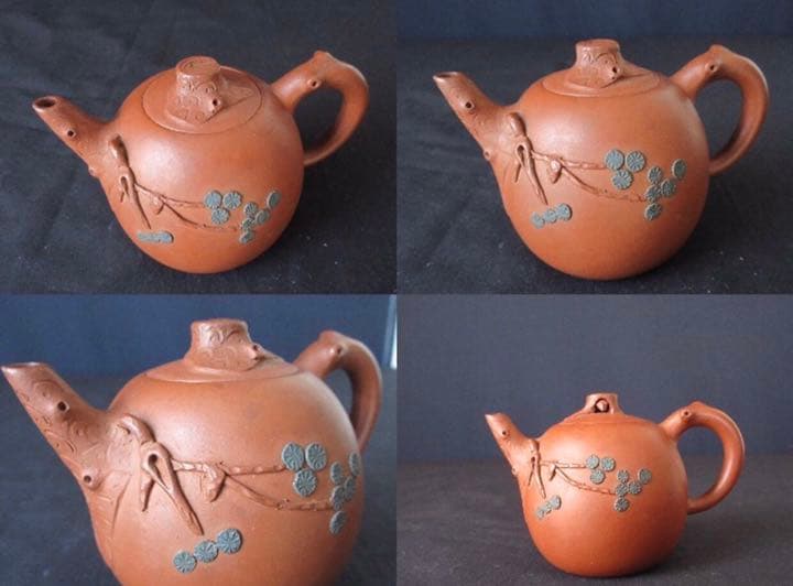 唐物 中国宜興 浮彫梅木型朱泥急須古玩 煎茶壷 湯沸 水滴 煎茶道具 中国美術