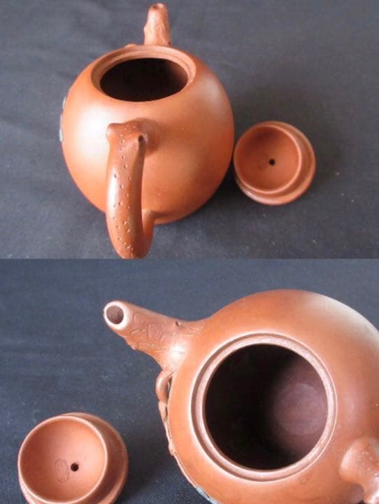 唐物 中国宜興 浮彫梅木型朱泥急須古玩 煎茶壷 湯沸 水滴 煎茶道具 中国美術