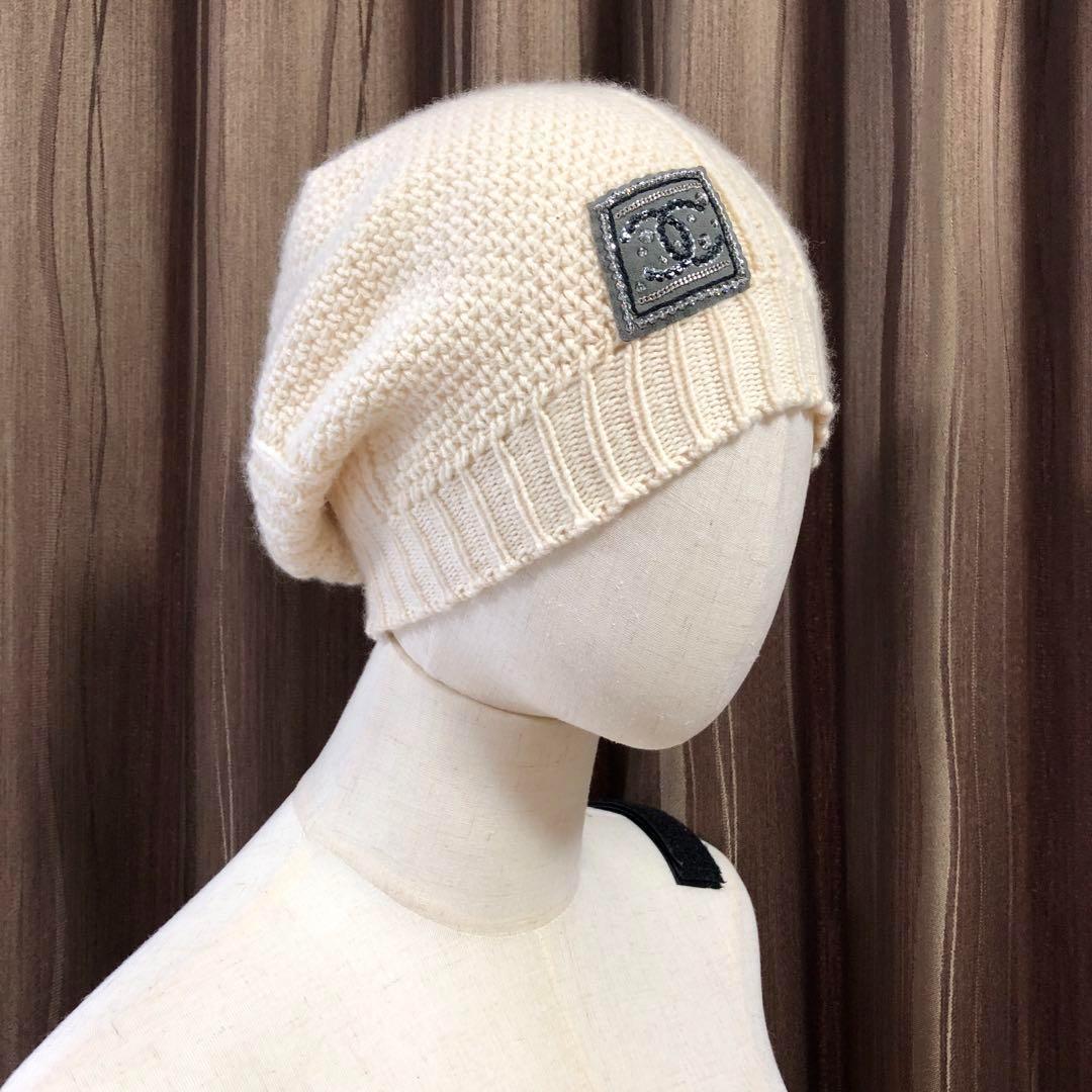 美品✨シャネル カシミヤ100％ ニットキャップ ココマーク ラインストーン付き