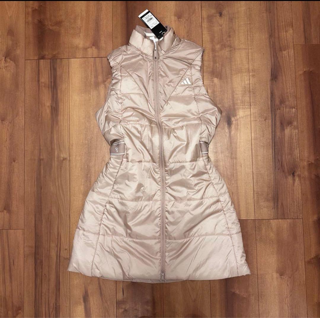 ベスト　ワンピース　ウエスト絞れます　秋冬　中綿　ジャケット　ベージュ　サイズL