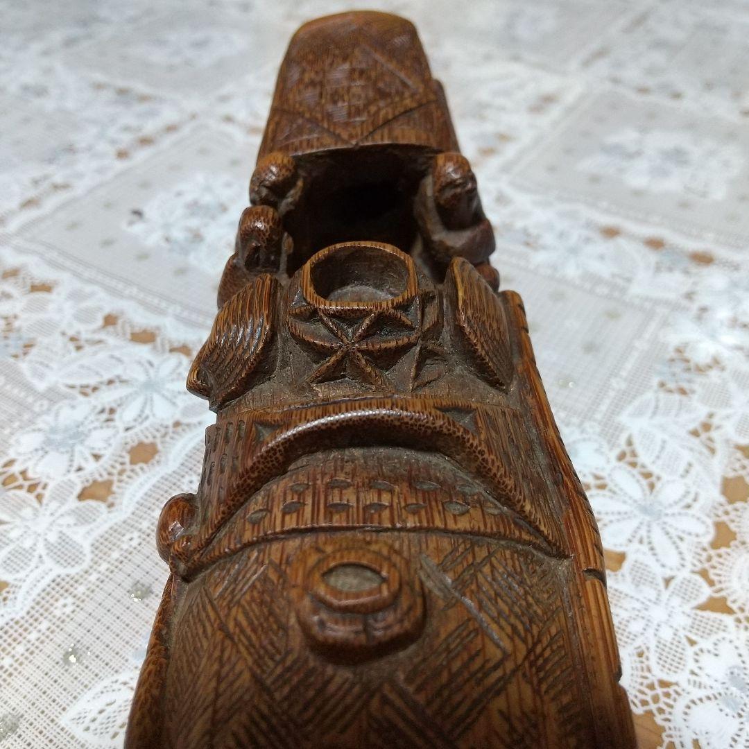 煎茶道具　アンティーク　布巾入れ　木彫り