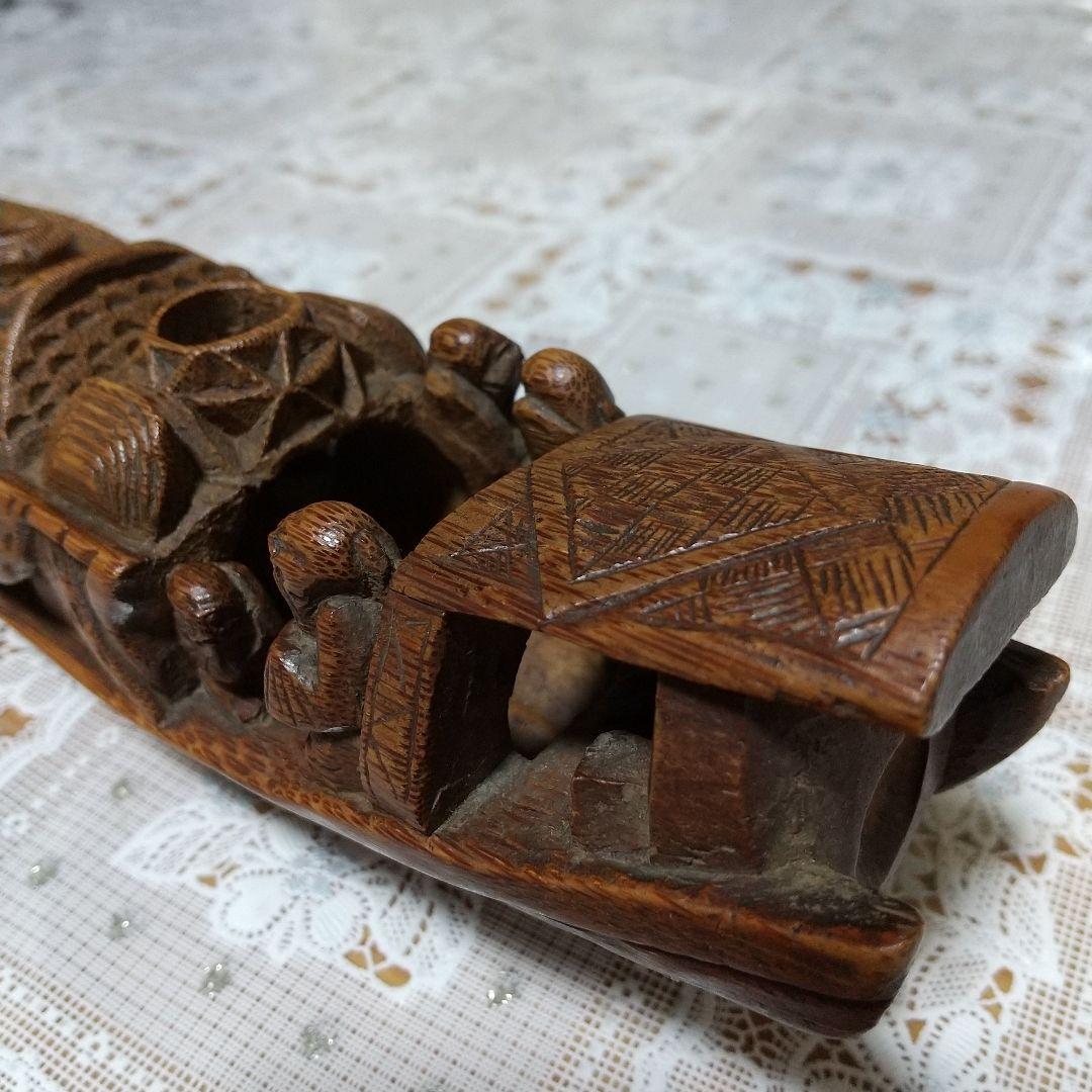 煎茶道具　アンティーク　布巾入れ　木彫り